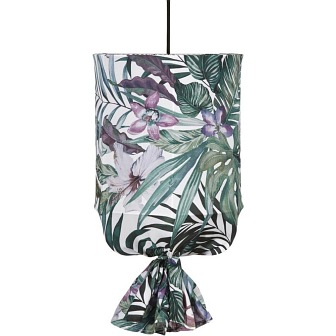 Lampa wisząca abażurowa Round len kwiaty dżungli